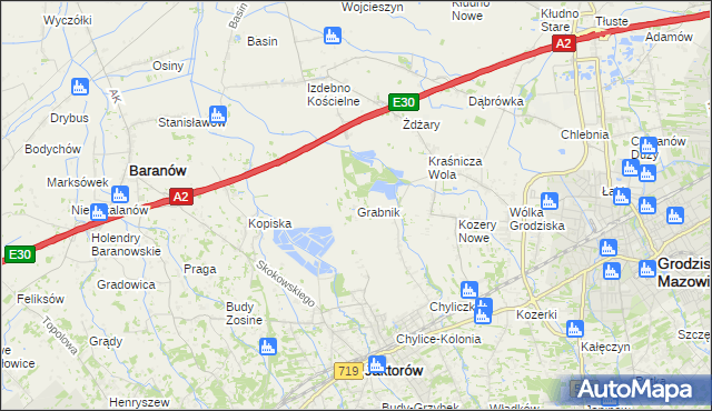 mapa Grabnik gmina Jaktorów, Grabnik gmina Jaktorów na mapie Targeo