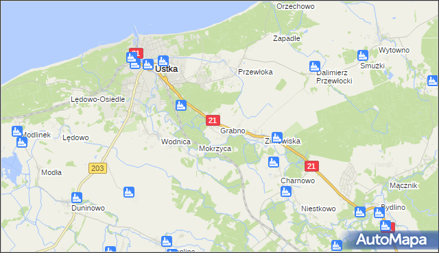 mapa Grabno gmina Ustka, Grabno gmina Ustka na mapie Targeo