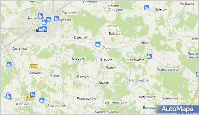 mapa Grabów gmina Tłuszcz, Grabów gmina Tłuszcz na mapie Targeo