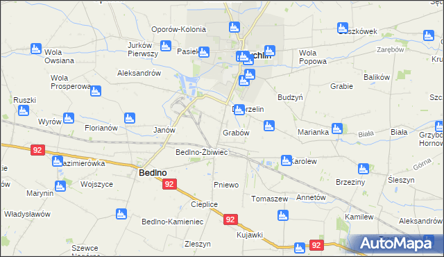 mapa Grabów gmina Żychlin, Grabów gmina Żychlin na mapie Targeo