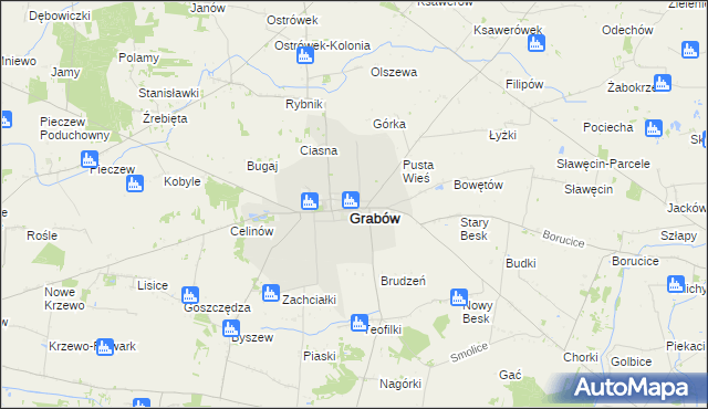 mapa Grabów powiat łęczycki, Grabów powiat łęczycki na mapie Targeo