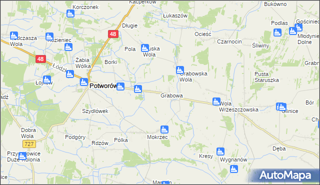 mapa Grabowa gmina Potworów, Grabowa gmina Potworów na mapie Targeo