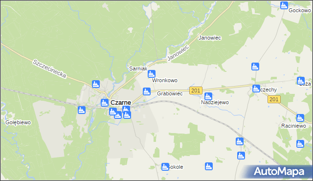 mapa Grabowiec gmina Czarne, Grabowiec gmina Czarne na mapie Targeo