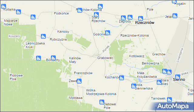 mapa Grabowiec gmina Rzeczniów, Grabowiec gmina Rzeczniów na mapie Targeo