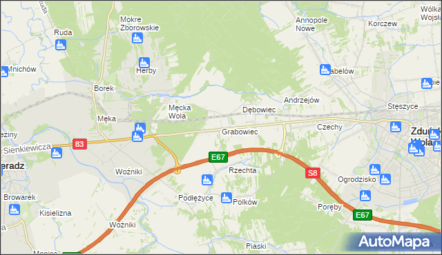 mapa Grabowiec gmina Sieradz, Grabowiec gmina Sieradz na mapie Targeo