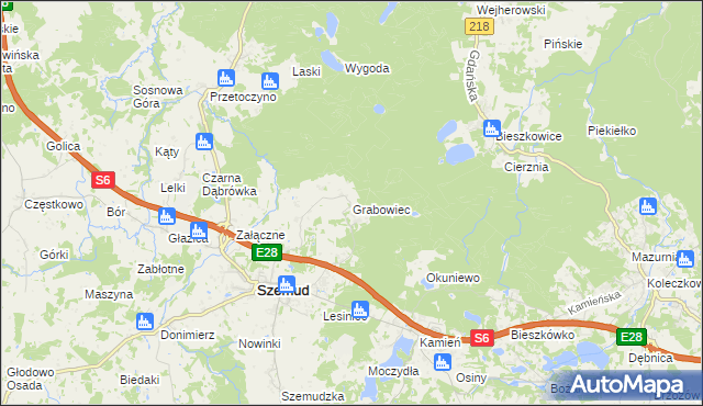 mapa Grabowiec gmina Szemud, Grabowiec gmina Szemud na mapie Targeo