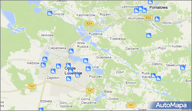 mapa Grabówka gmina Opole Lubelskie, Grabówka gmina Opole Lubelskie na mapie Targeo