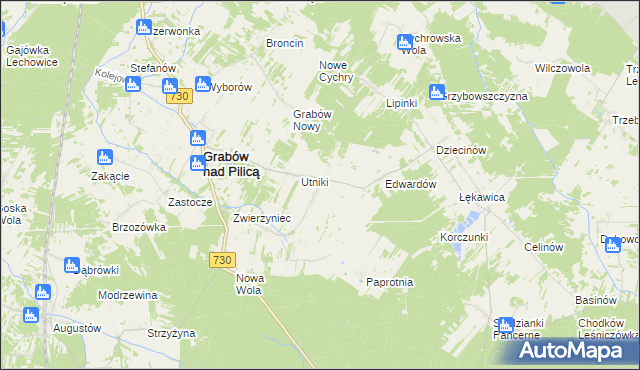 mapa Grabowska Wola gmina Grabów nad Pilicą, Grabowska Wola gmina Grabów nad Pilicą na mapie Targeo