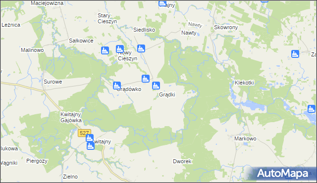 mapa Grądki gmina Godkowo, Grądki gmina Godkowo na mapie Targeo