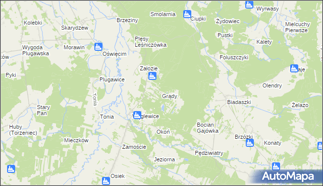 mapa Grądy gmina Galewice, Grądy gmina Galewice na mapie Targeo