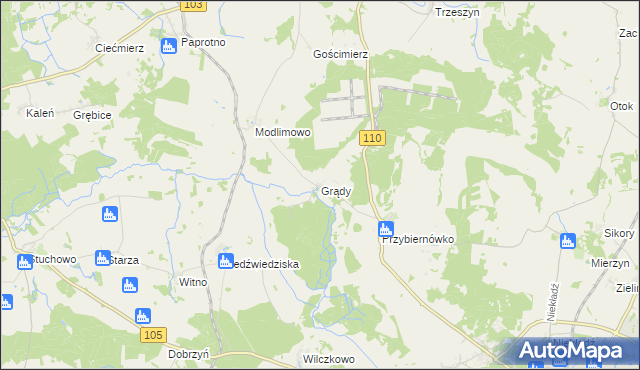 mapa Grądy gmina Gryfice, Grądy gmina Gryfice na mapie Targeo