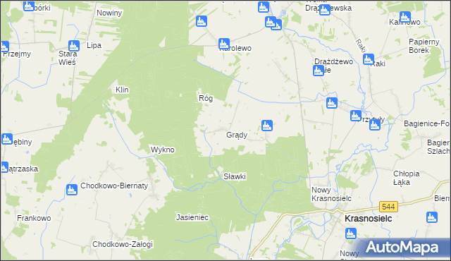 mapa Grądy gmina Krasnosielc, Grądy gmina Krasnosielc na mapie Targeo