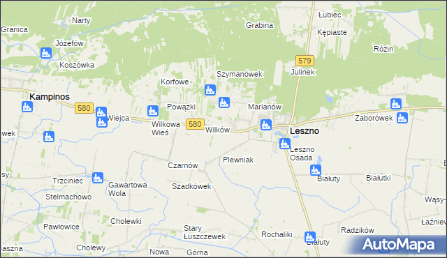mapa Grądy gmina Leszno, Grądy gmina Leszno na mapie Targeo