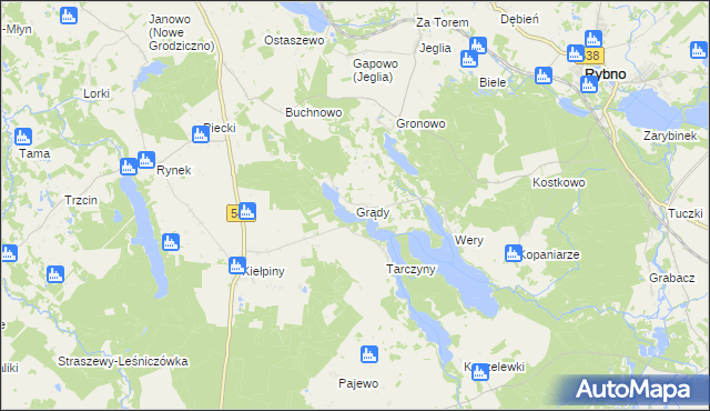 mapa Grądy gmina Rybno, Grądy gmina Rybno na mapie Targeo