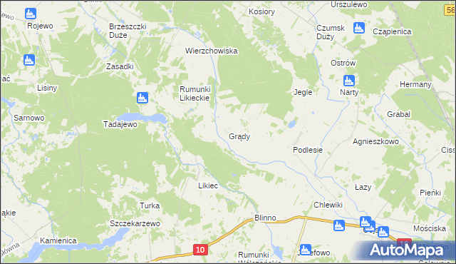 mapa Grądy gmina Szczutowo, Grądy gmina Szczutowo na mapie Targeo