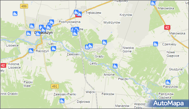 mapa Grądy-Łazy, Grądy-Łazy na mapie Targeo