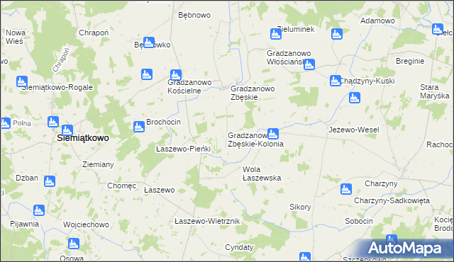 mapa Gradzanowo Zbęskie-Kolonia, Gradzanowo Zbęskie-Kolonia na mapie Targeo