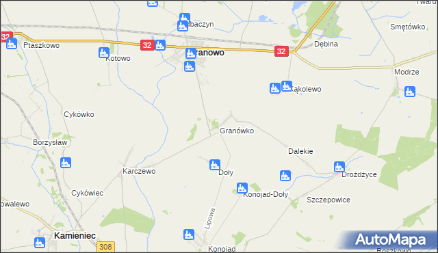 mapa Granówko gmina Granowo, Granówko gmina Granowo na mapie Targeo