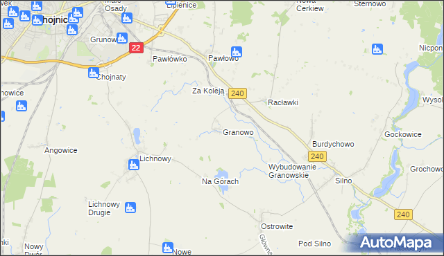 mapa Granowo gmina Chojnice, Granowo gmina Chojnice na mapie Targeo