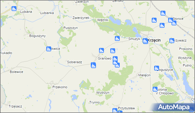 mapa Granowo gmina Krzęcin, Granowo gmina Krzęcin na mapie Targeo