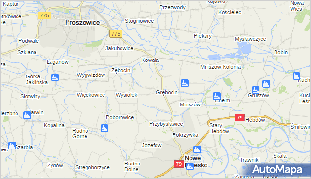 mapa Grębocin gmina Nowe Brzesko, Grębocin gmina Nowe Brzesko na mapie Targeo