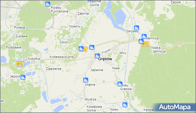 mapa Grębów powiat tarnobrzeski, Grębów powiat tarnobrzeski na mapie Targeo