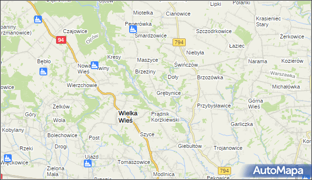 mapa Grębynice, Grębynice na mapie Targeo