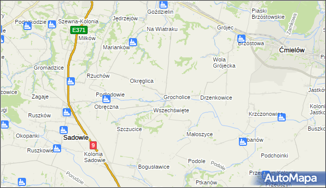 mapa Grocholice gmina Sadowie, Grocholice gmina Sadowie na mapie Targeo