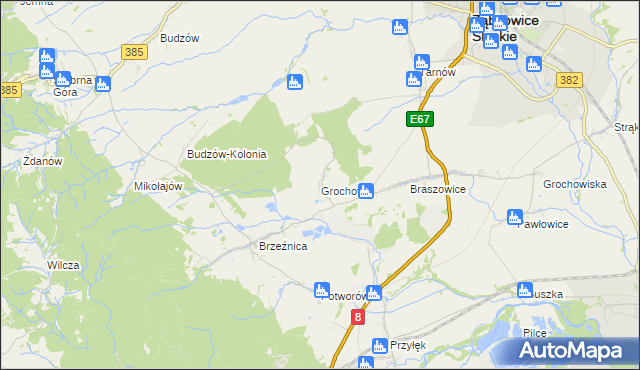 mapa Grochowa gmina Bardo, Grochowa gmina Bardo na mapie Targeo