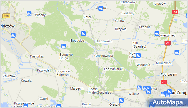 mapa Grochowiska gmina Pińczów, Grochowiska gmina Pińczów na mapie Targeo