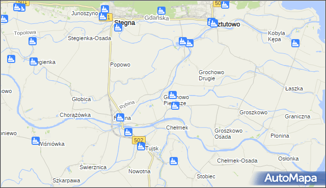 mapa Grochowo Pierwsze, Grochowo Pierwsze na mapie Targeo