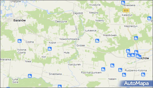mapa Gródek gmina Baranów, Gródek gmina Baranów na mapie Targeo