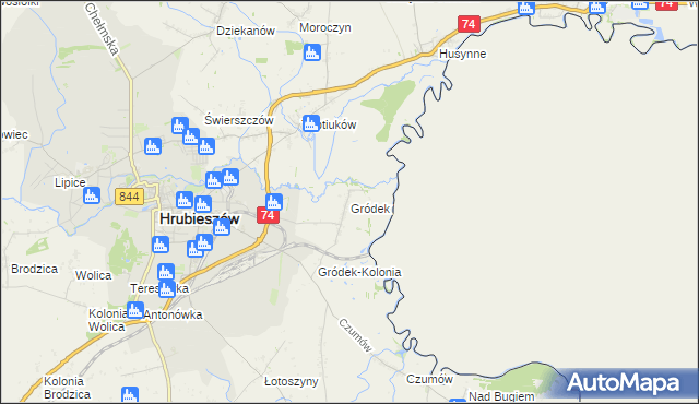 mapa Gródek gmina Hrubieszów, Gródek gmina Hrubieszów na mapie Targeo