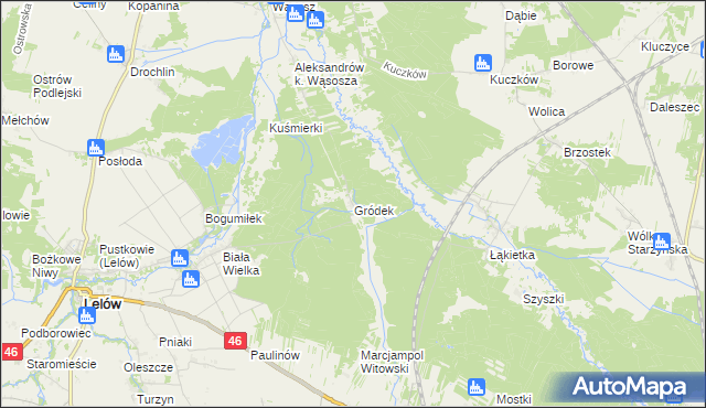 mapa Gródek gmina Lelów, Gródek gmina Lelów na mapie Targeo