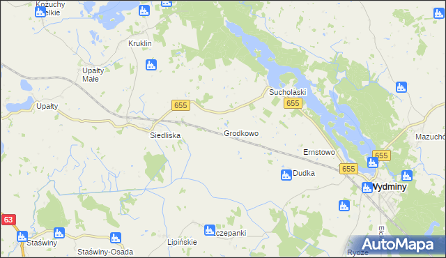 mapa Grodkowo gmina Wydminy, Grodkowo gmina Wydminy na mapie Targeo