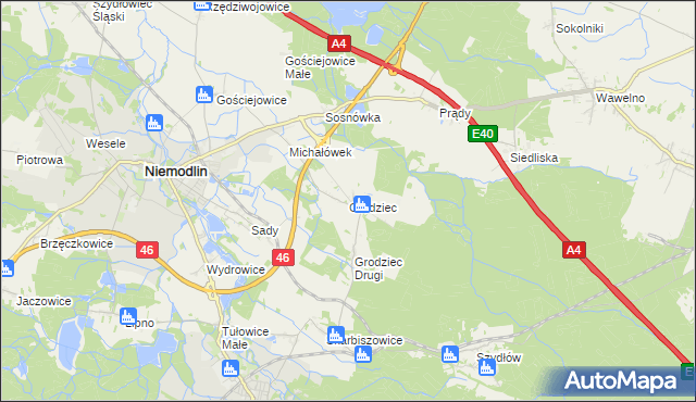 mapa Grodziec gmina Niemodlin, Grodziec gmina Niemodlin na mapie Targeo