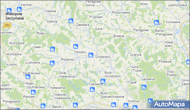 mapa Grodzisko gmina Strzyżów, Grodzisko gmina Strzyżów na mapie Targeo