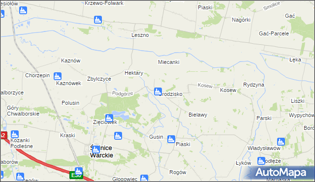 mapa Grodzisko gmina Świnice Warckie, Grodzisko gmina Świnice Warckie na mapie Targeo