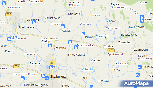 mapa Grodzonowice, Grodzonowice na mapie Targeo