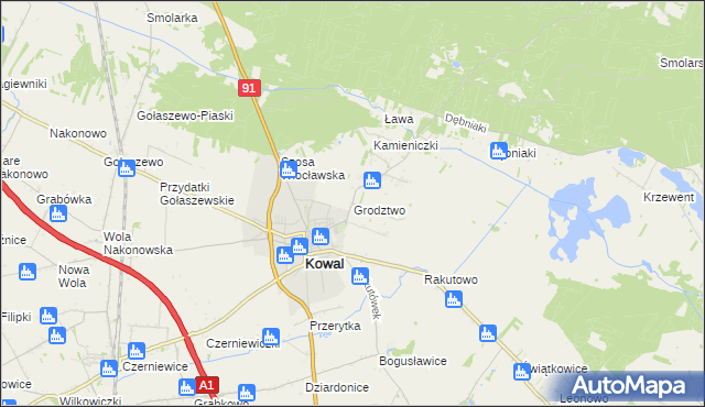 mapa Grodztwo gmina Kowal, Grodztwo gmina Kowal na mapie Targeo