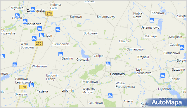 mapa Grójec gmina Boniewo, Grójec gmina Boniewo na mapie Targeo