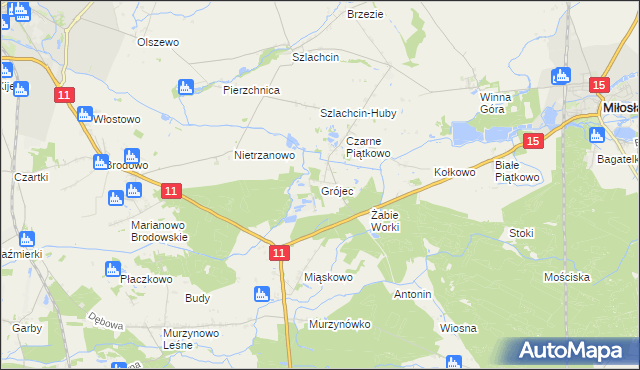 mapa Grójec gmina Środa Wielkopolska, Grójec gmina Środa Wielkopolska na mapie Targeo