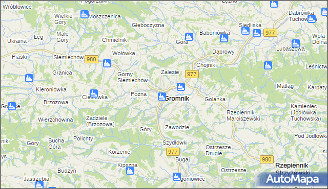 mapa Gromnik powiat tarnowski, Gromnik powiat tarnowski na mapie Targeo