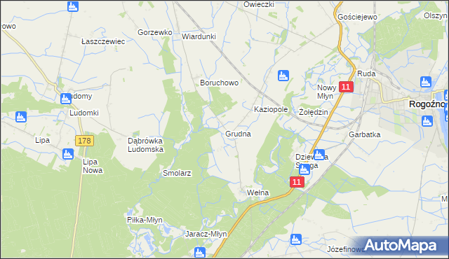 mapa Grudna gmina Rogoźno, Grudna gmina Rogoźno na mapie Targeo