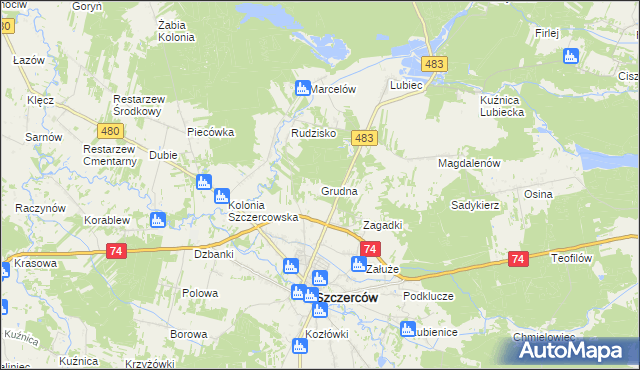 mapa Grudna gmina Szczerców, Grudna gmina Szczerców na mapie Targeo