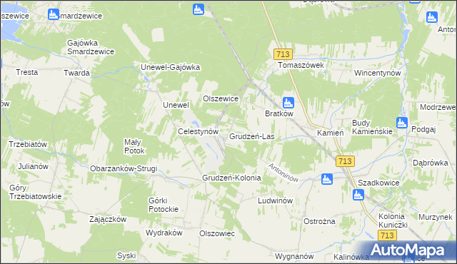 mapa Grudzeń-Las, Grudzeń-Las na mapie Targeo