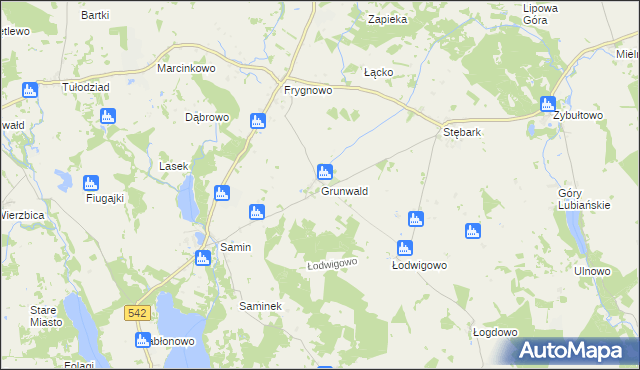 mapa Grunwald powiat ostródzki, Grunwald powiat ostródzki na mapie Targeo