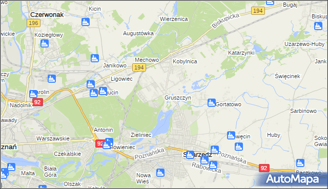 mapa Gruszczyn gmina Swarzędz, Gruszczyn gmina Swarzędz na mapie Targeo