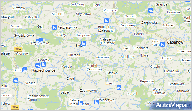 mapa Gruszów gmina Raciechowice, Gruszów gmina Raciechowice na mapie Targeo