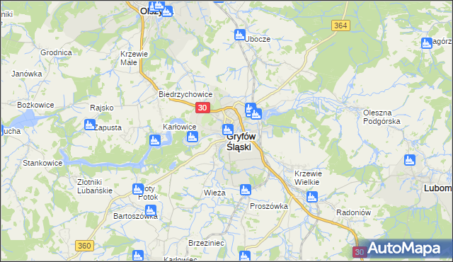 mapa Gryfów Śląski, Gryfów Śląski na mapie Targeo